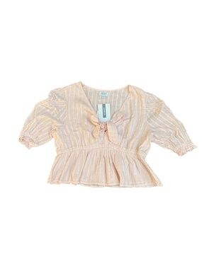 True Craft Women’s XL Pink Boho Tie Front Blouse NWT Cotton Top Cottagecore